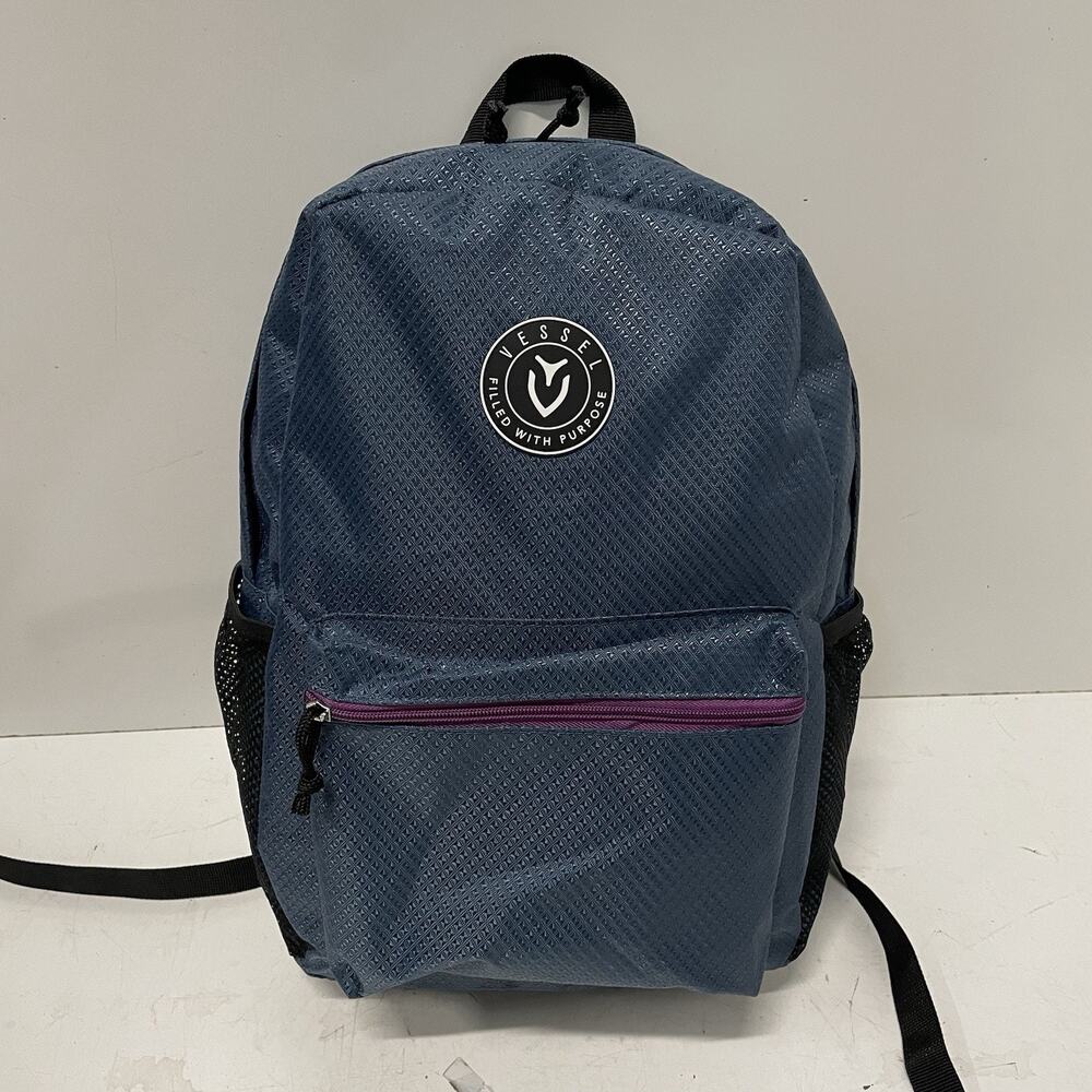 Vessel Backpack Navy Blue Geometric Design Purple Zipper
